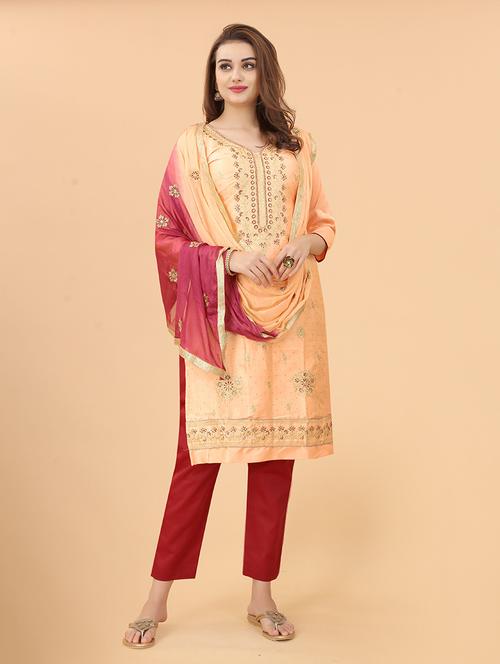 embroidered kurta pant with dupatta set - 20007799 -  Standard Image - 0