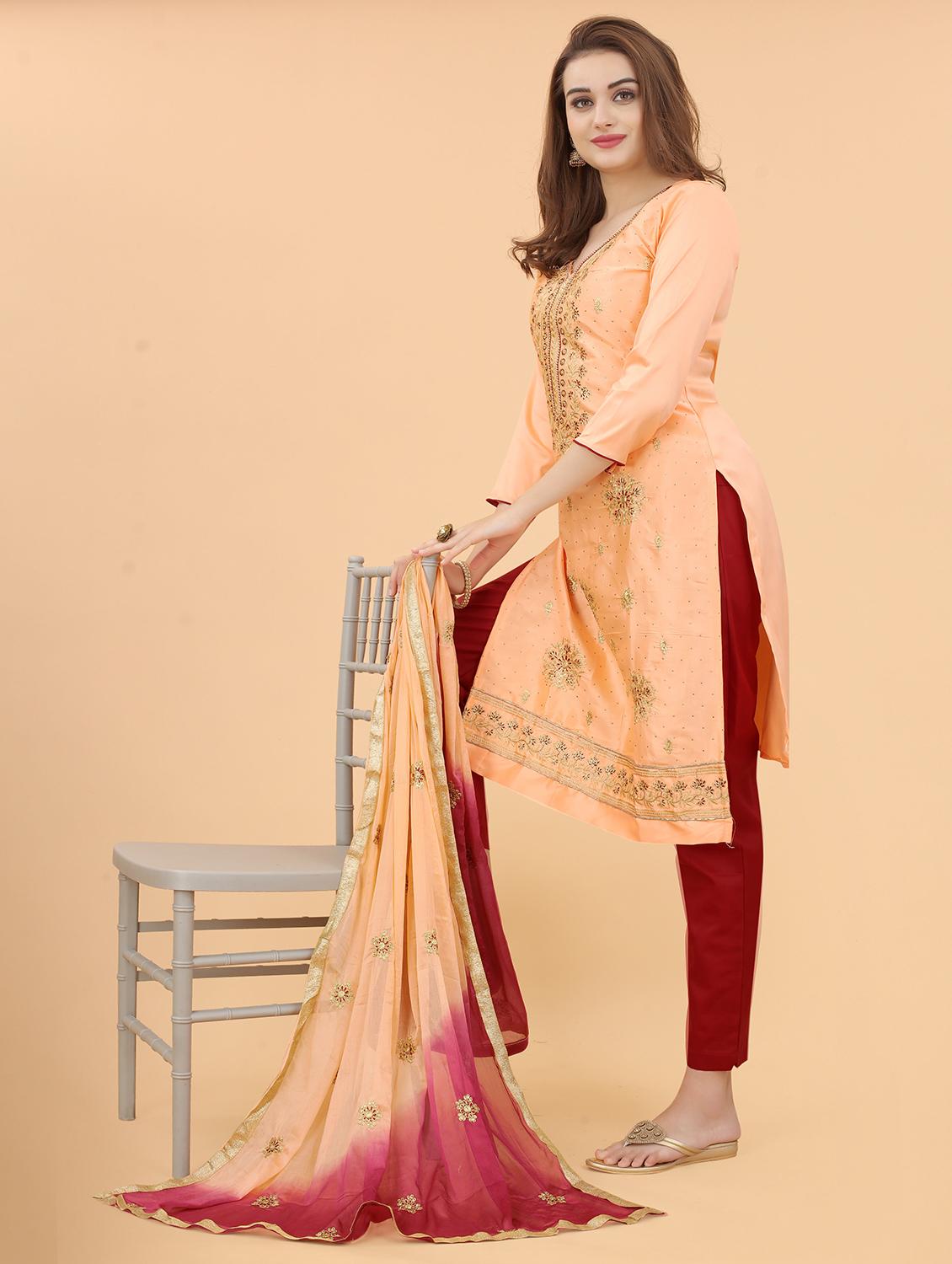 embroidered kurta pant with dupatta set - 20007799 - Standard Image - 3