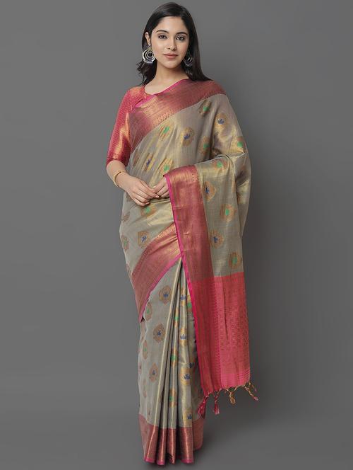 grey kanjivaram saree with blouse - 20007978 - Standard Image - 0