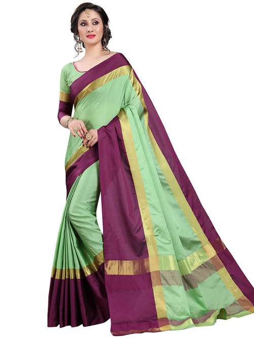 light green cotton silk saree with blouse - 20007988 - Standard Image - 0