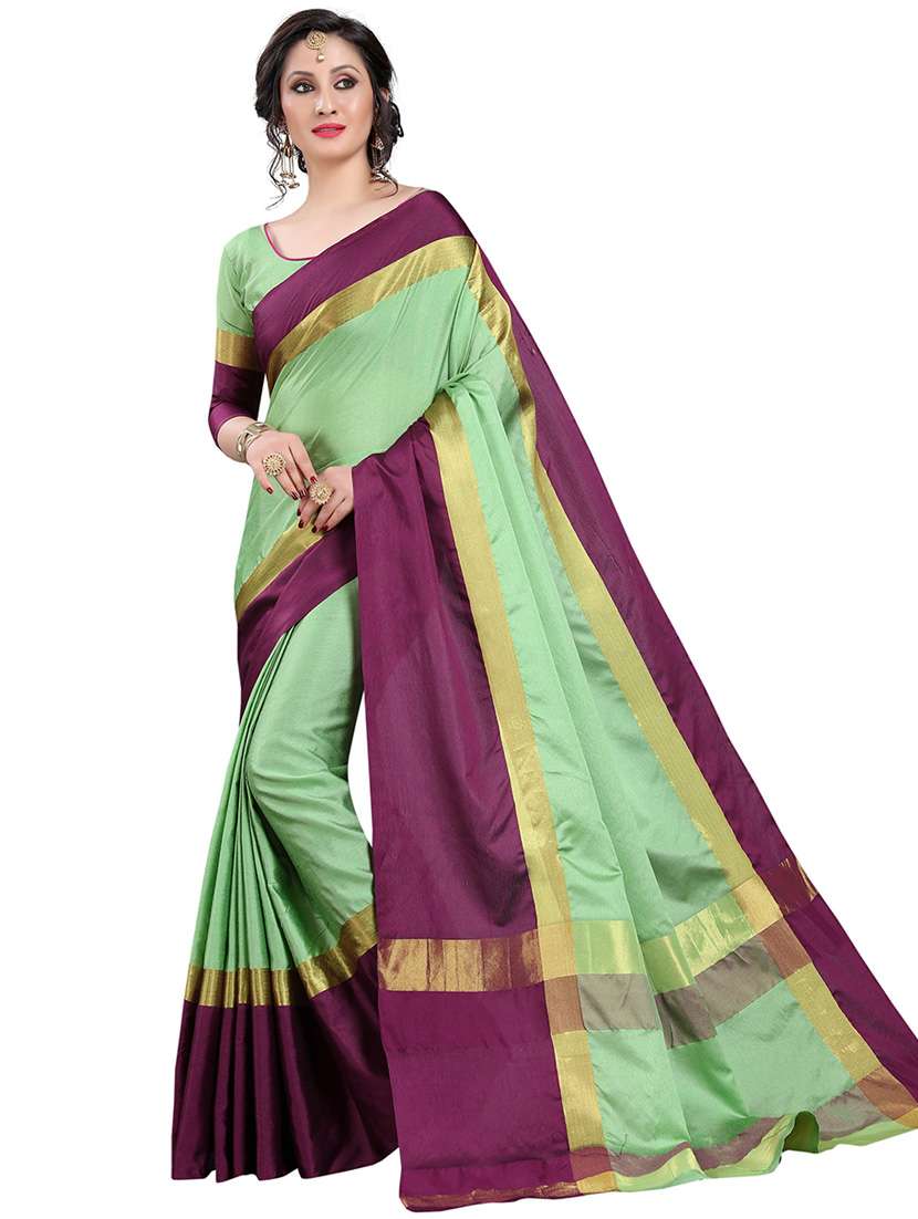 light green cotton silk saree with blouse - 20007988 - Zoom Image - 0