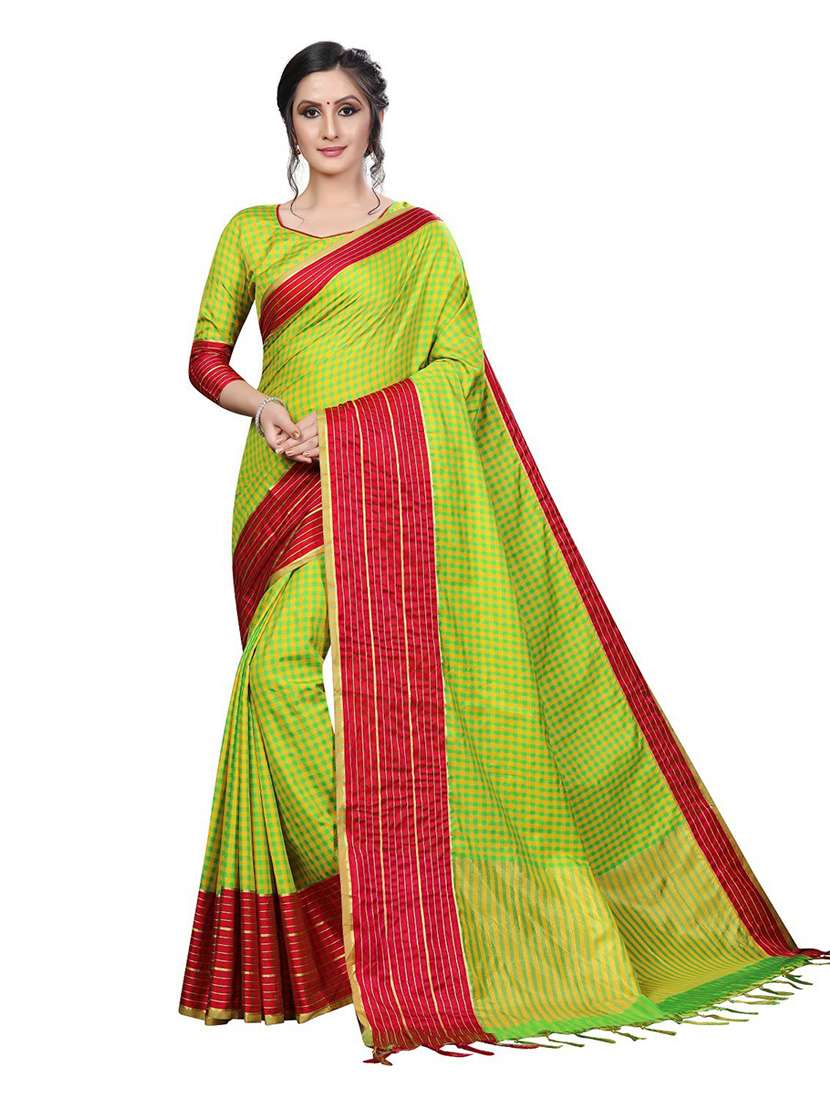light green cotton silk saree with blouse - 20008003 -  Zoom Image - 0
