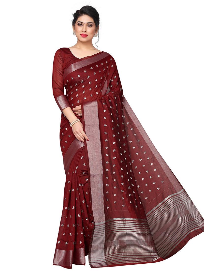 red chanderi saree with blouse - 20008112 -  Zoom Image - 0