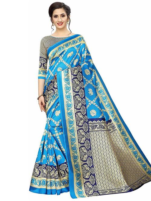 blue printed woven saree with blouse - 20008136 -  Standard Image - 0