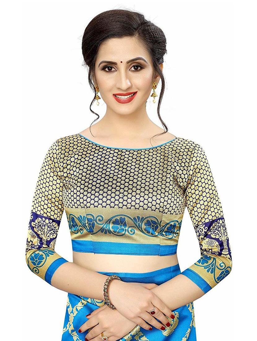 blue printed woven saree with blouse - 20008136 - Standard Image - 3