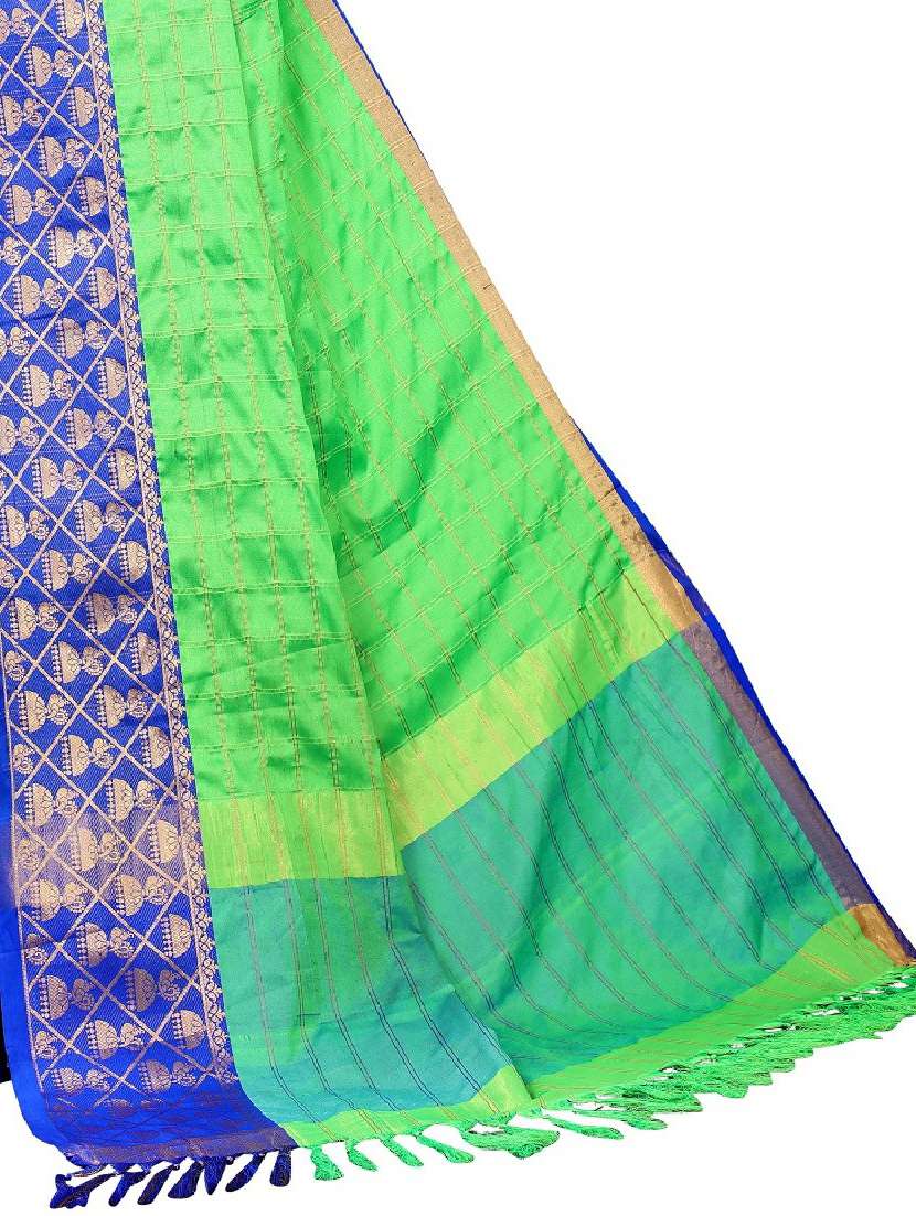 light green cotton blend kanjivaram saree with blouse - 20008143 - Standard Image - 3