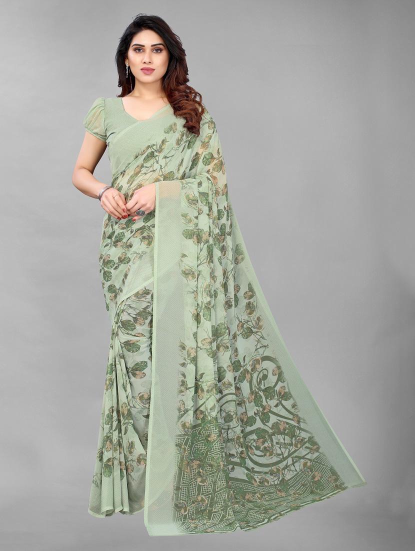 green printed saree with blouse - 20008160 - Zoom Image - 0