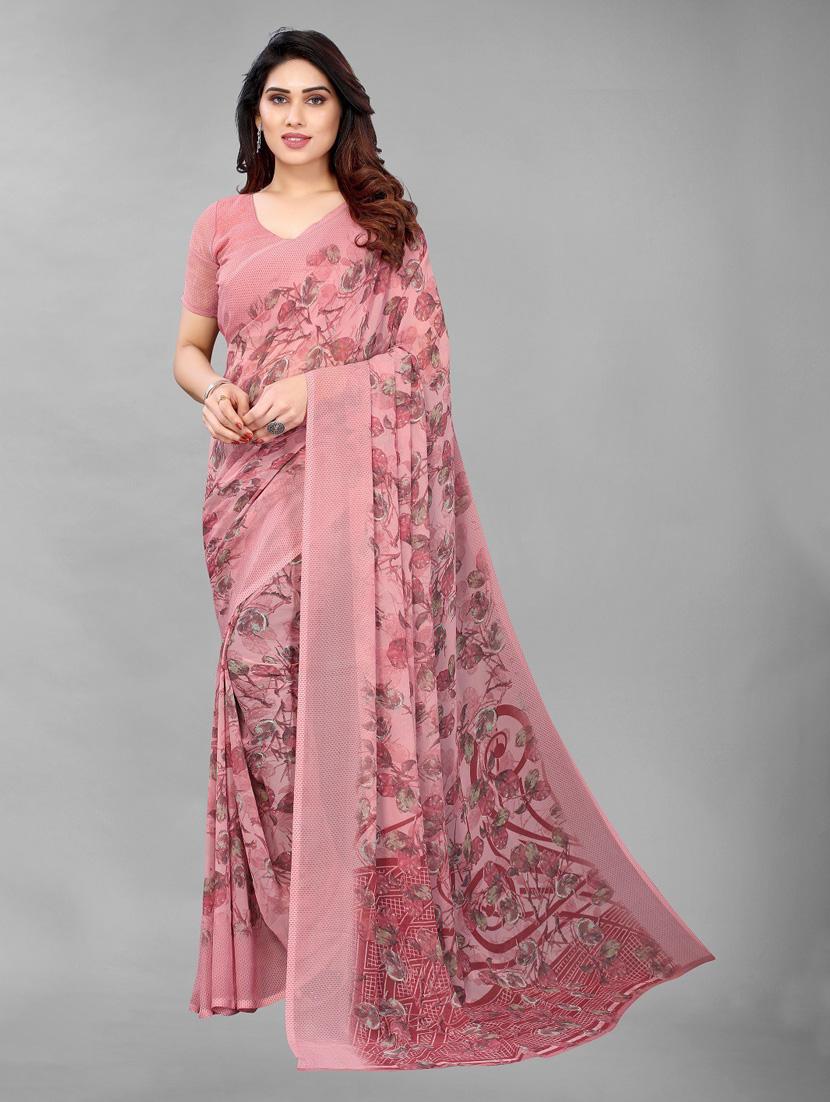 pink printed saree with blouse - 20008161 -  Zoom Image - 0