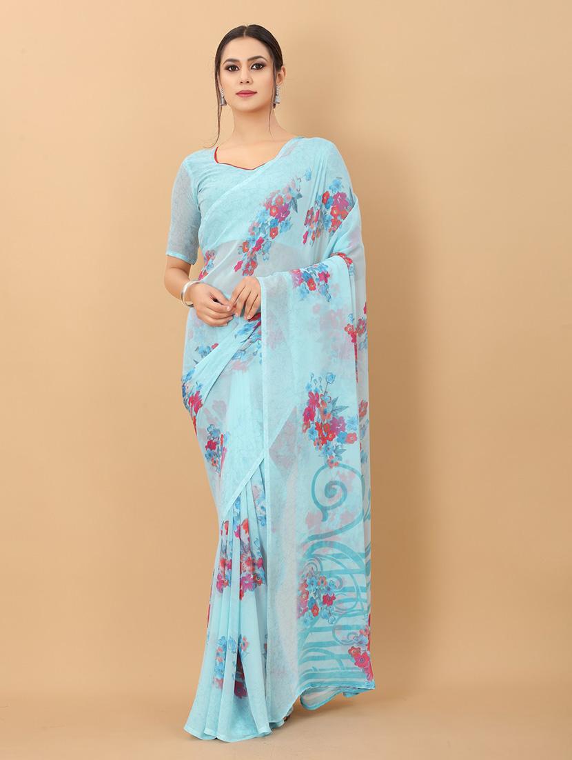 blue floral printed saree with blouse - 20008169 - Zoom Image - 0