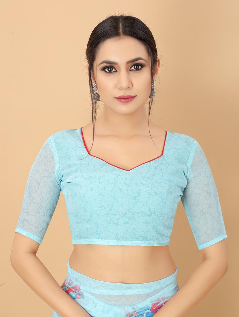 blue floral printed saree with blouse - 20008169 - Standard Image - 3