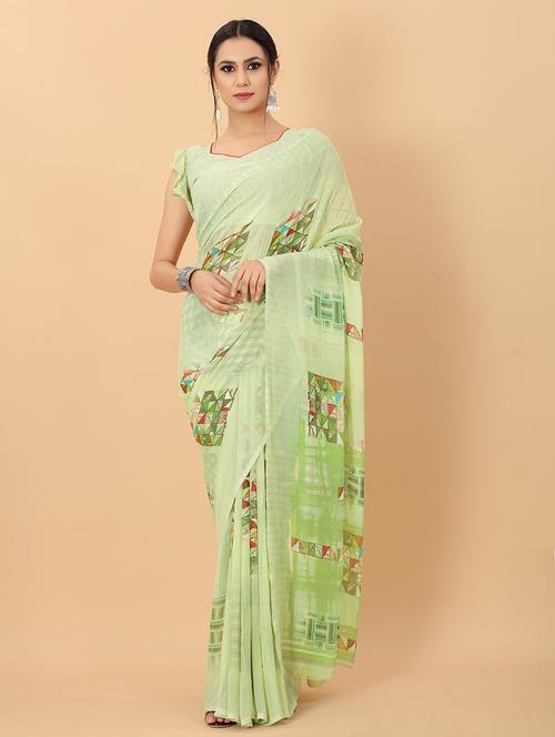 green printed saree with blouse - 20008175 - Standard Image - 0