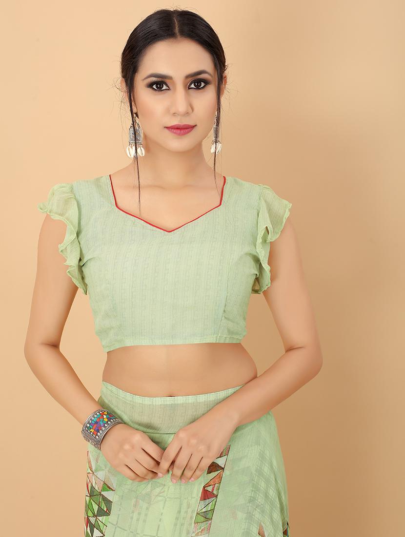 green printed saree with blouse - 20008175 - Standard Image - 3