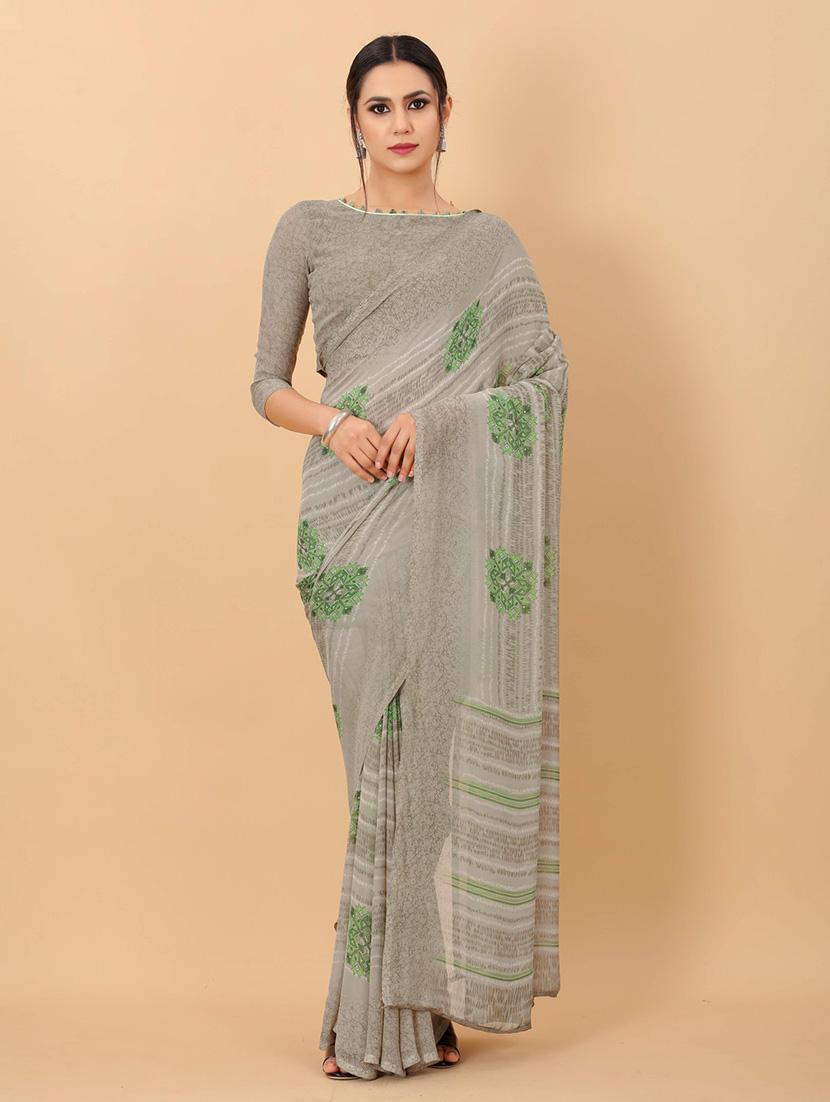 grey printed saree with blouse - 20008176 - Zoom Image - 0