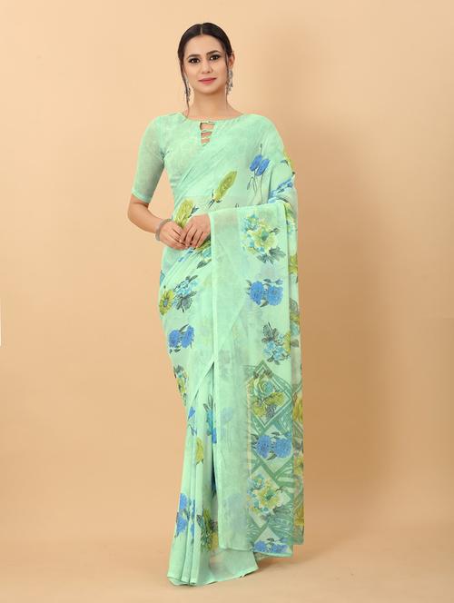 green printed saree - 20008177 -  Standard Image - 0
