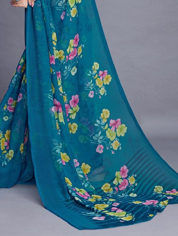 floral printed saree with blouse - 20008182 - Standard Image - 3
