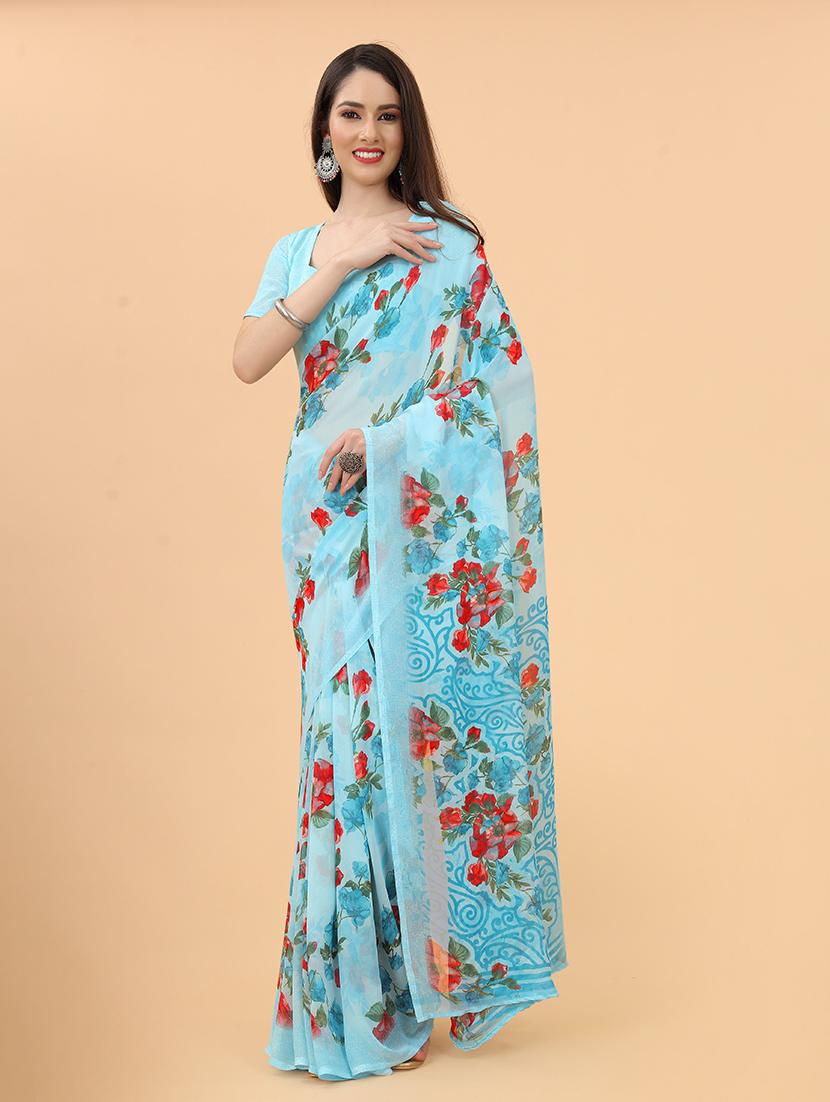 floral printed saree with blouse - 20008184 -  Zoom Image - 0
