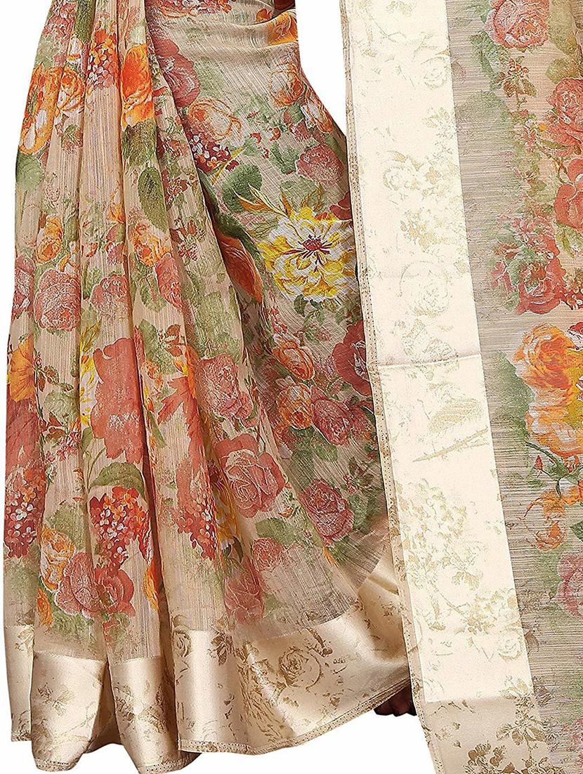 orange floral printed woven saree with blouse - 20008213 - Standard Image - 3