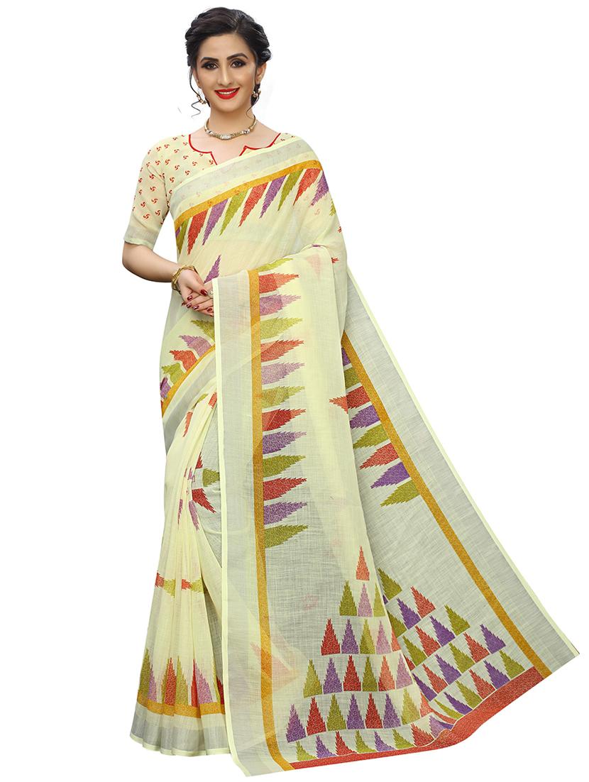 yellow printed woven saree with blouse - 20008217 - Zoom Image - 0