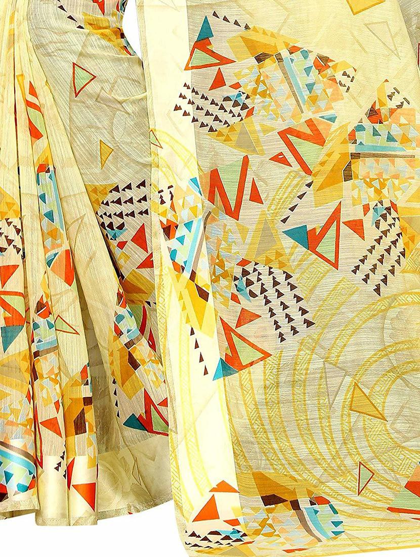 yellow printed saree with blouse - 20008235 - Standard Image - 3