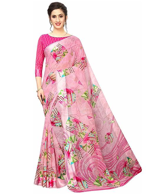 pink printed saree with blouse - 20008237 - Standard Image - 0