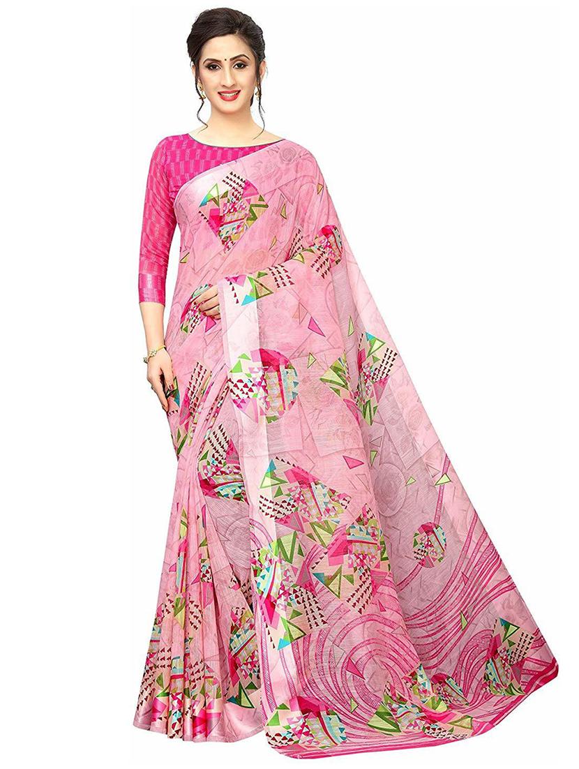 pink printed saree with blouse - 20008237 - Zoom Image - 0