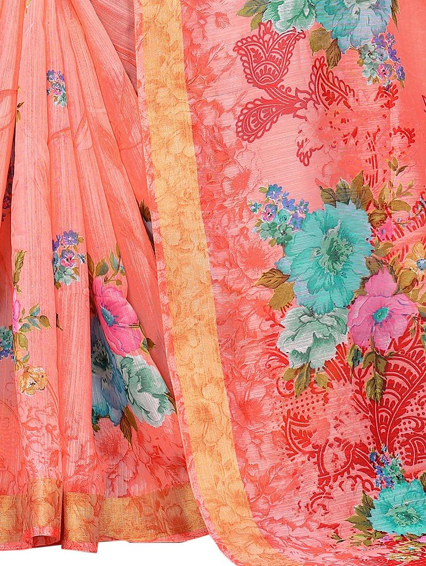 orange floral printed saree with blouse - 20008243 - Standard Image - 3