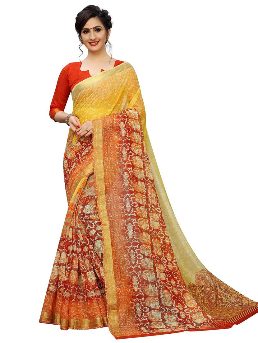 yellow printed saree with blouse - 20008244 -  Zoom Image - 0