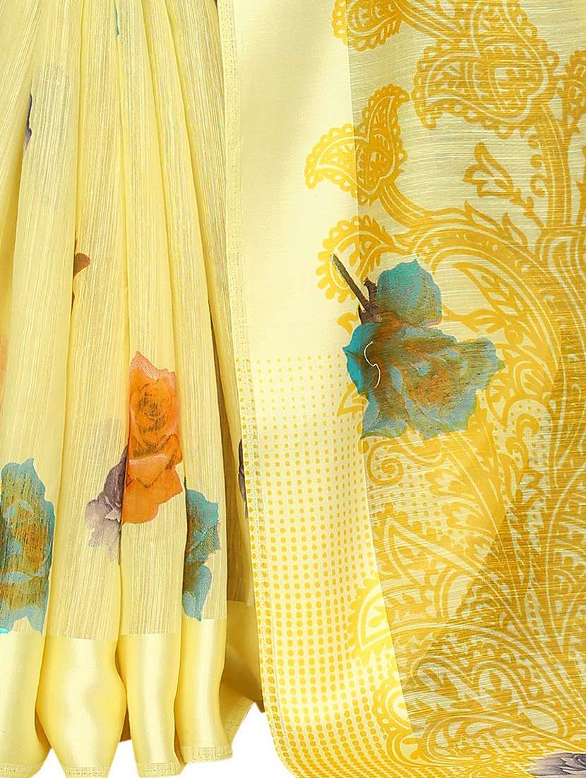yellow floral printed saree with blouse - 20008245 - Standard Image - 3