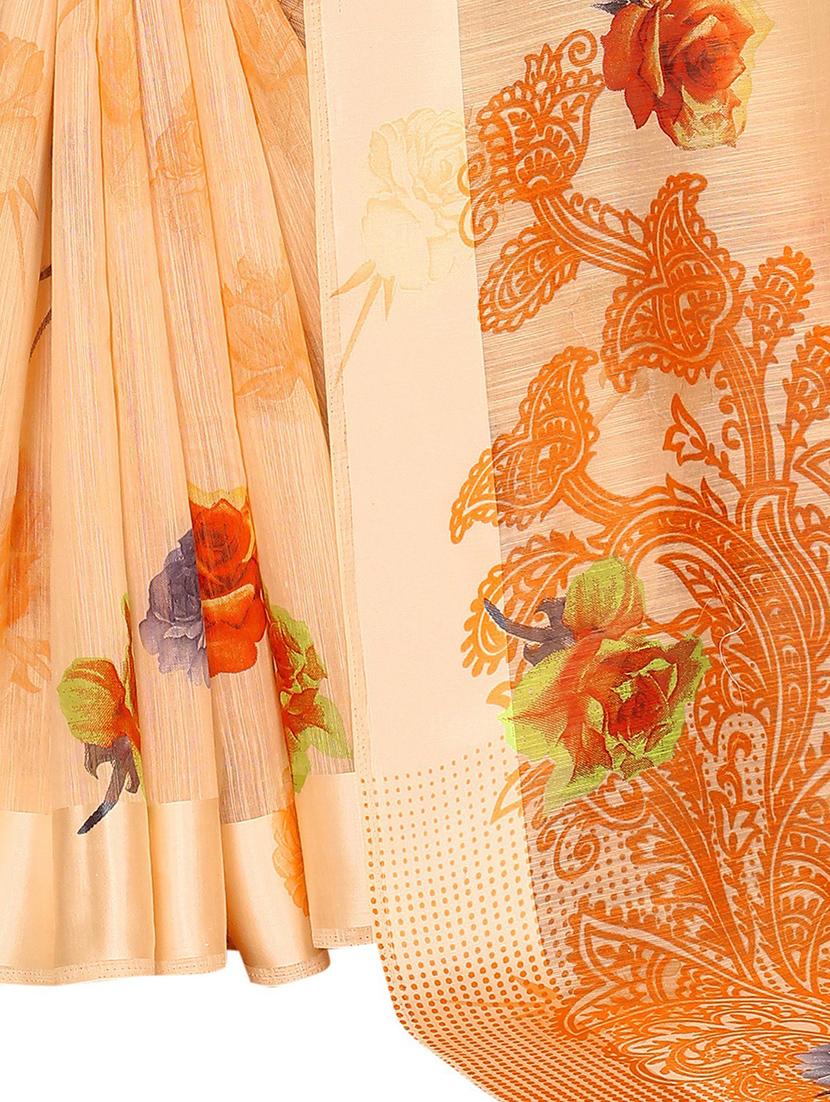 orange floral printed saree with blouse - 20008247 - Standard Image - 3
