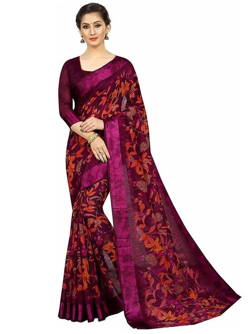 purple floral printed saree with blouse - 20008250 -  Standard Image - 0