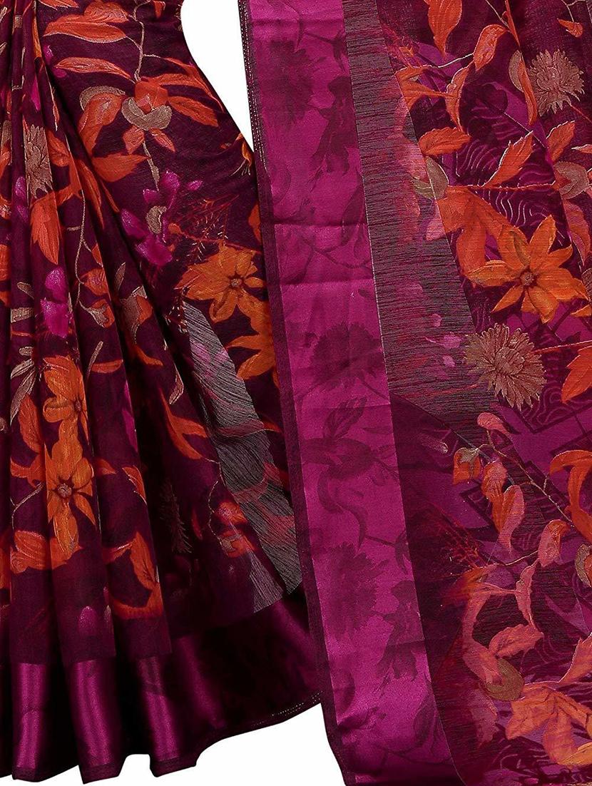 purple floral printed saree with blouse - 20008250 - Standard Image - 3
