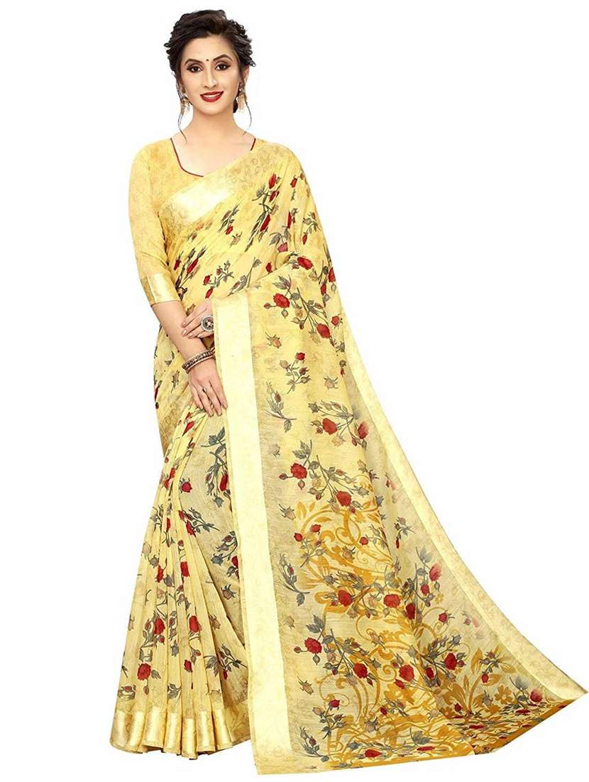 yellow floral printed saree with blouse - 20008255 -  Zoom Image - 0