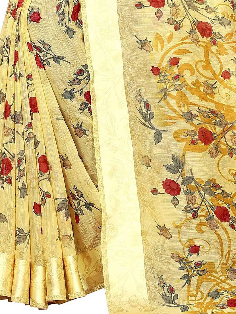 yellow floral printed saree with blouse - 20008255 - Standard Image - 3