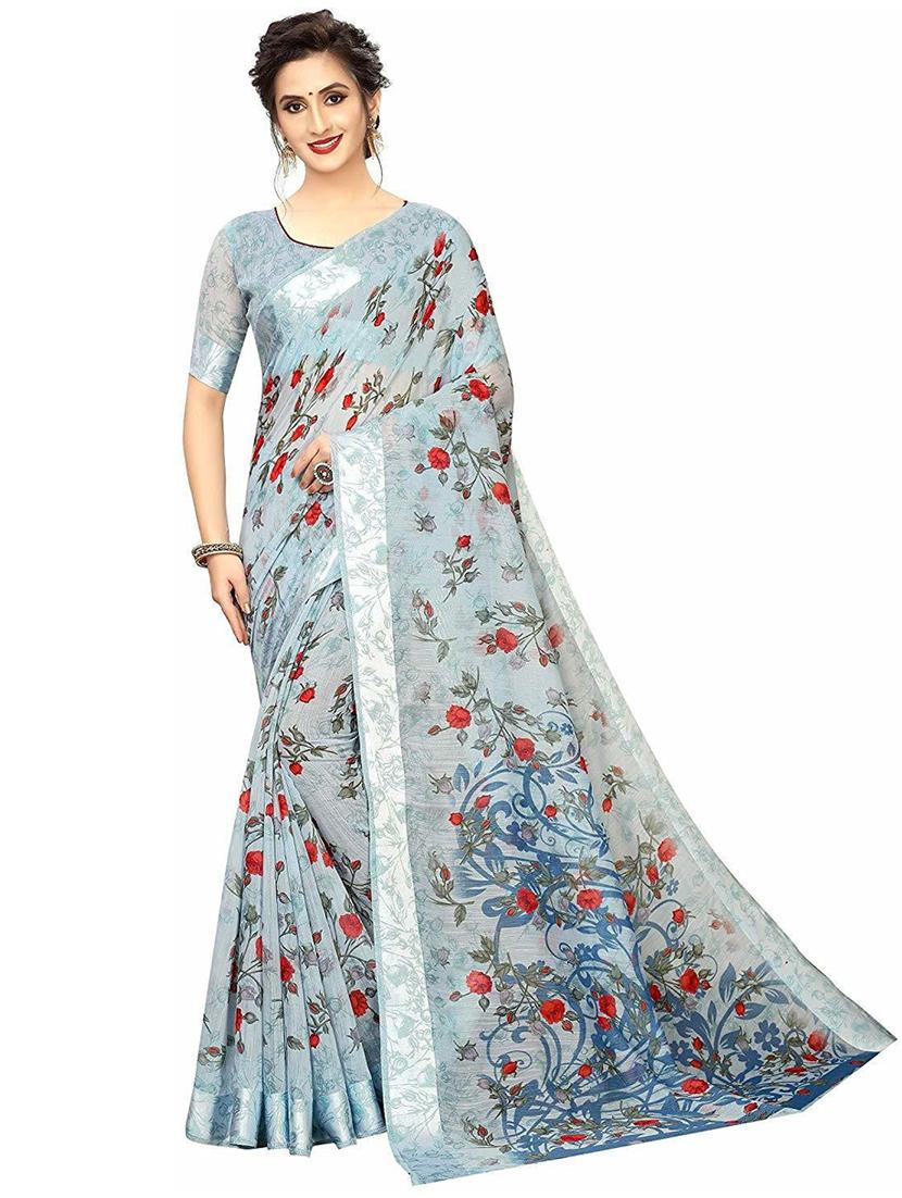 printed saree with blouse piece - 20008258 -  Zoom Image - 0