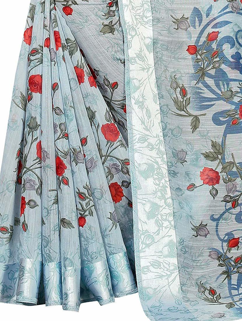 printed saree with blouse piece - 20008258 - Standard Image - 3