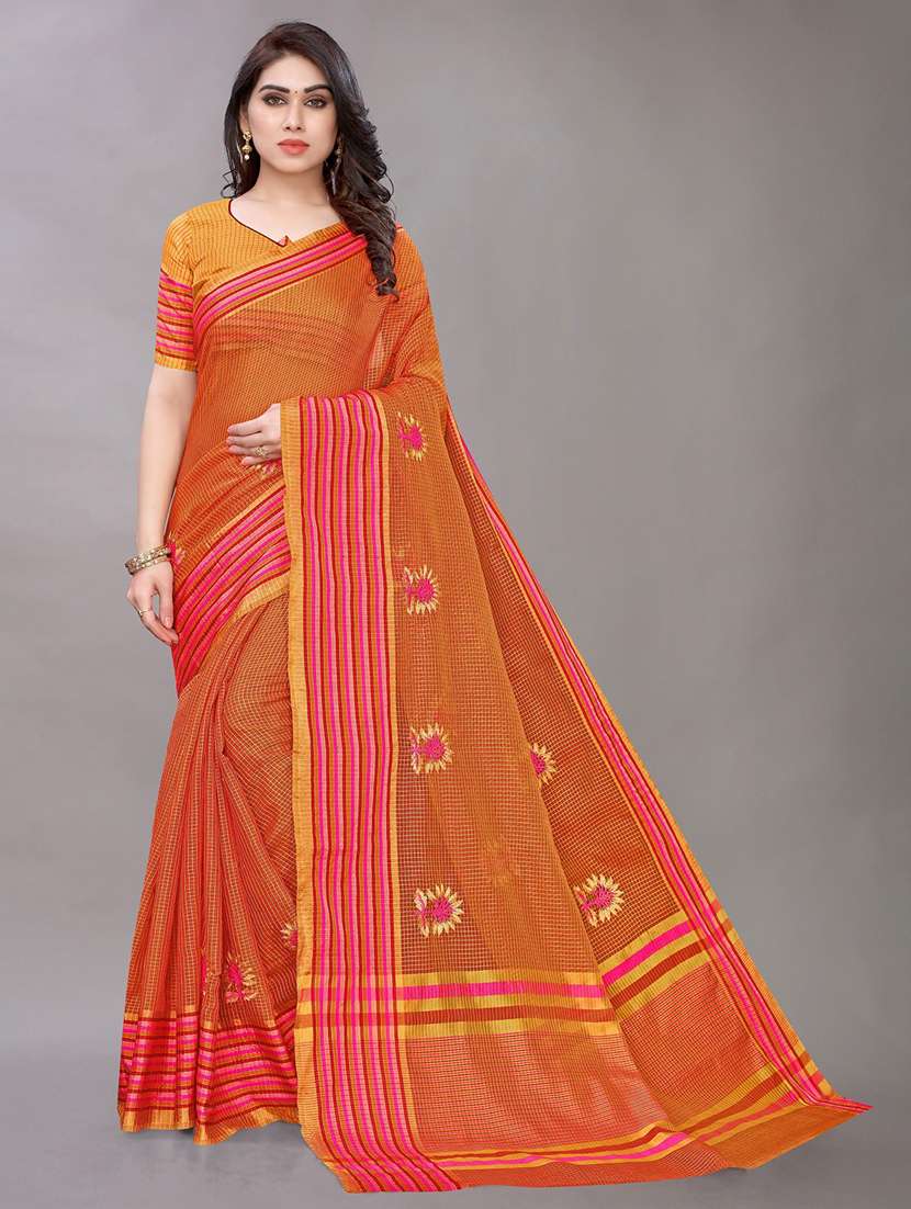 orange woven saree with blouse - 20008292 -  Zoom Image - 0