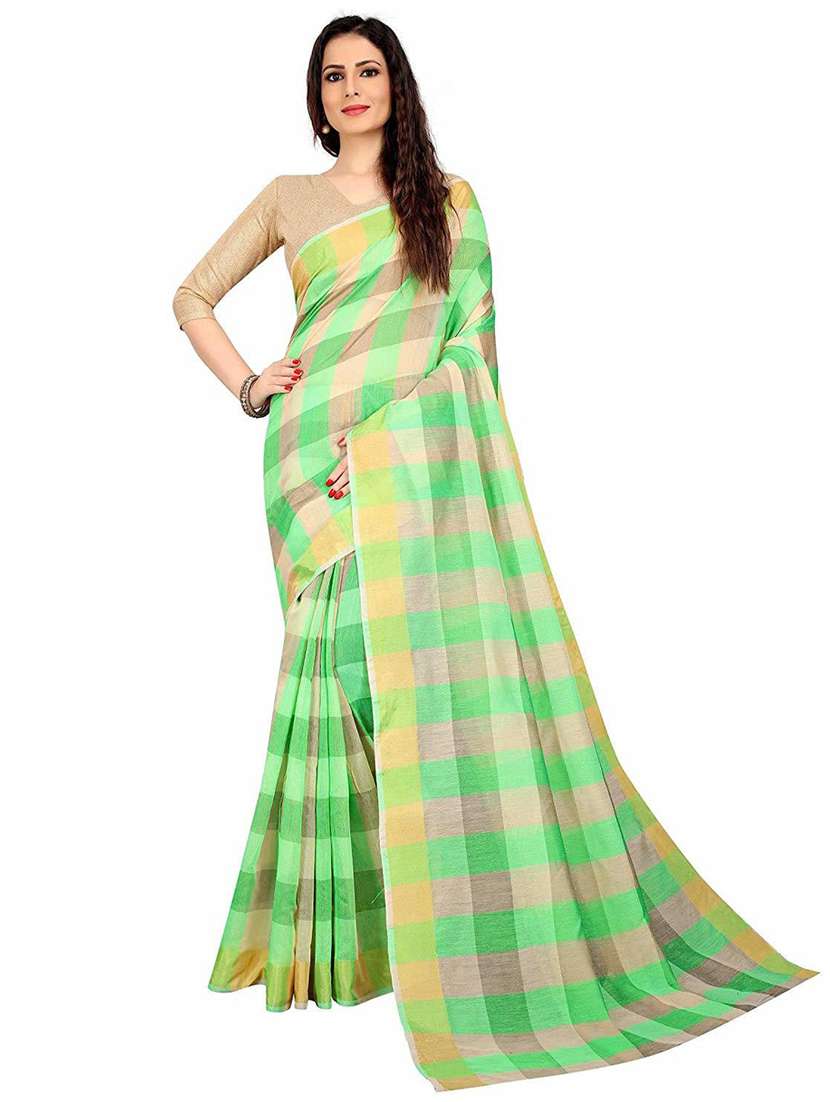 light green cotton blend saree with blouse - 20008303 -  Zoom Image - 0