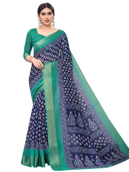 navy blue printed saree - 20008312 -  Standard Image - 0