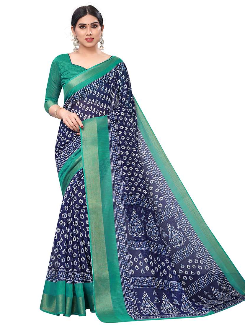 navy blue printed saree - 20008312 -  Zoom Image - 0