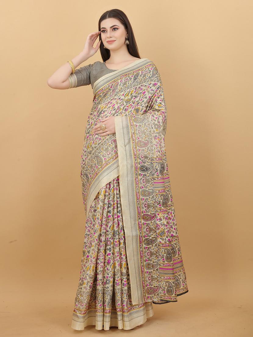 off-white printed saree - 20008317 -  Zoom Image - 0