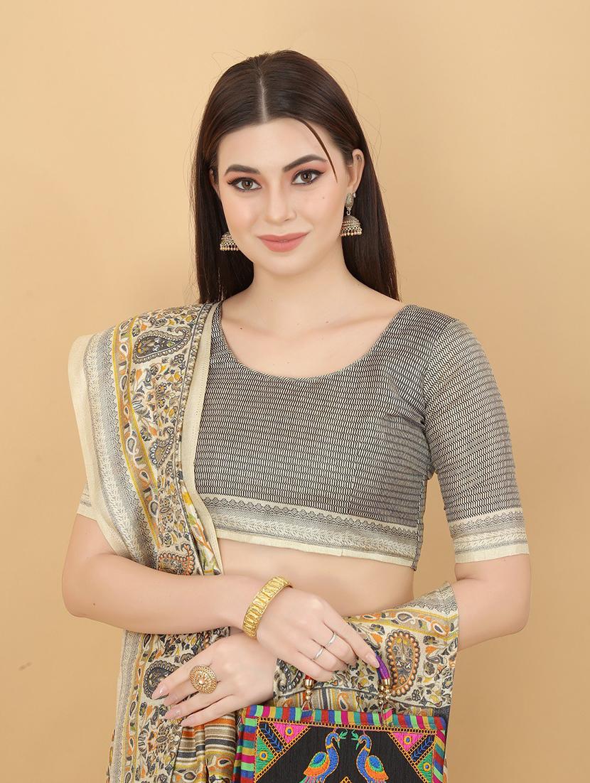 off-white printed saree with blouse - 20008318 - Standard Image - 3