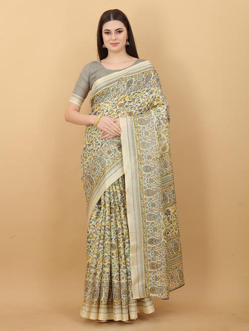 off-white printed saree with blouse - 20008319 - Standard Image - 0