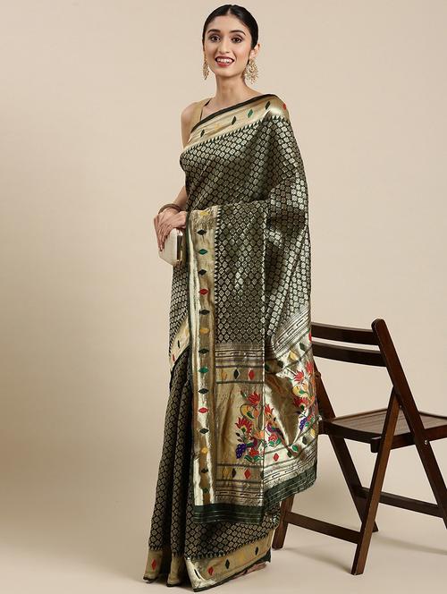dark green art silk kanjivaram saree with blouse - 20008320 - Standard Image - 0