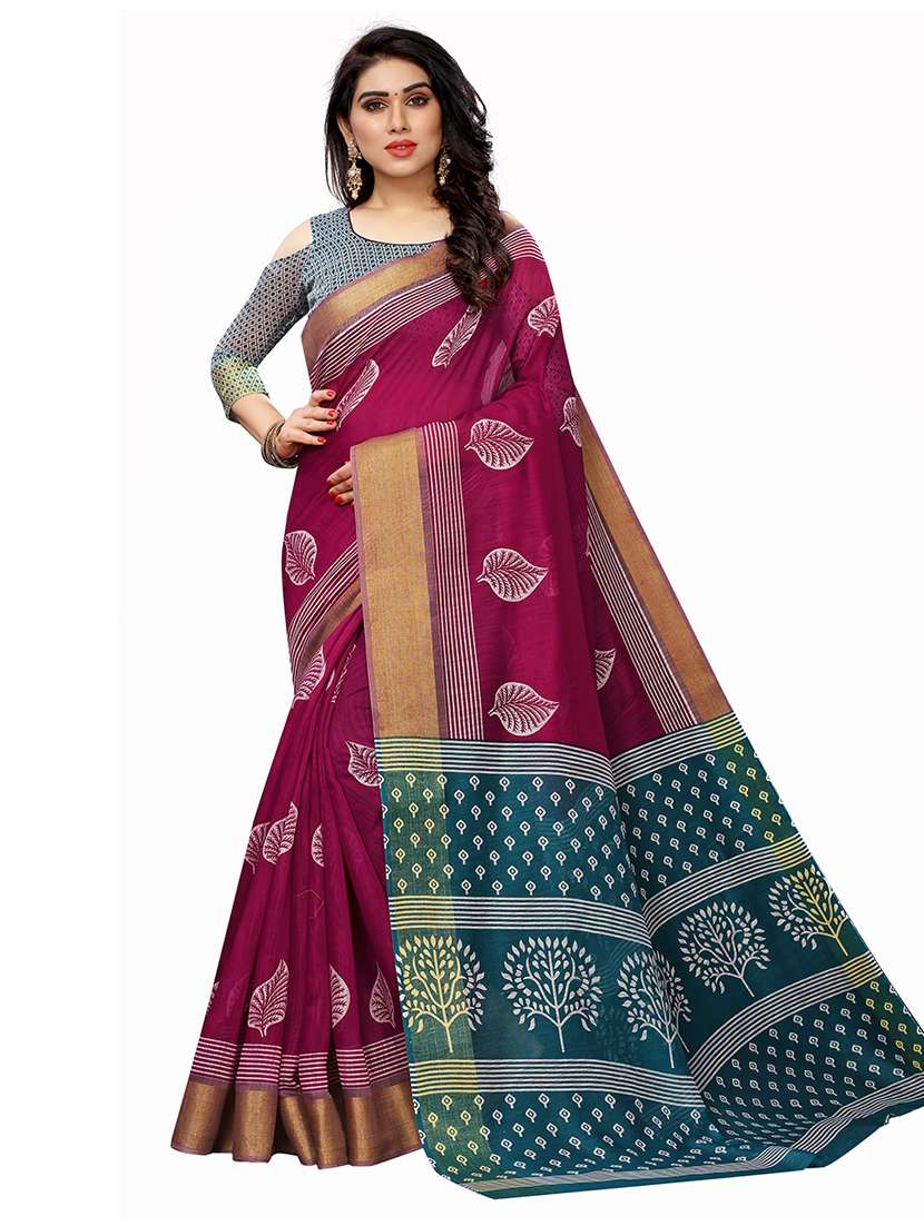 pink cotton blend saree - 20008336 -  Zoom Image - 0