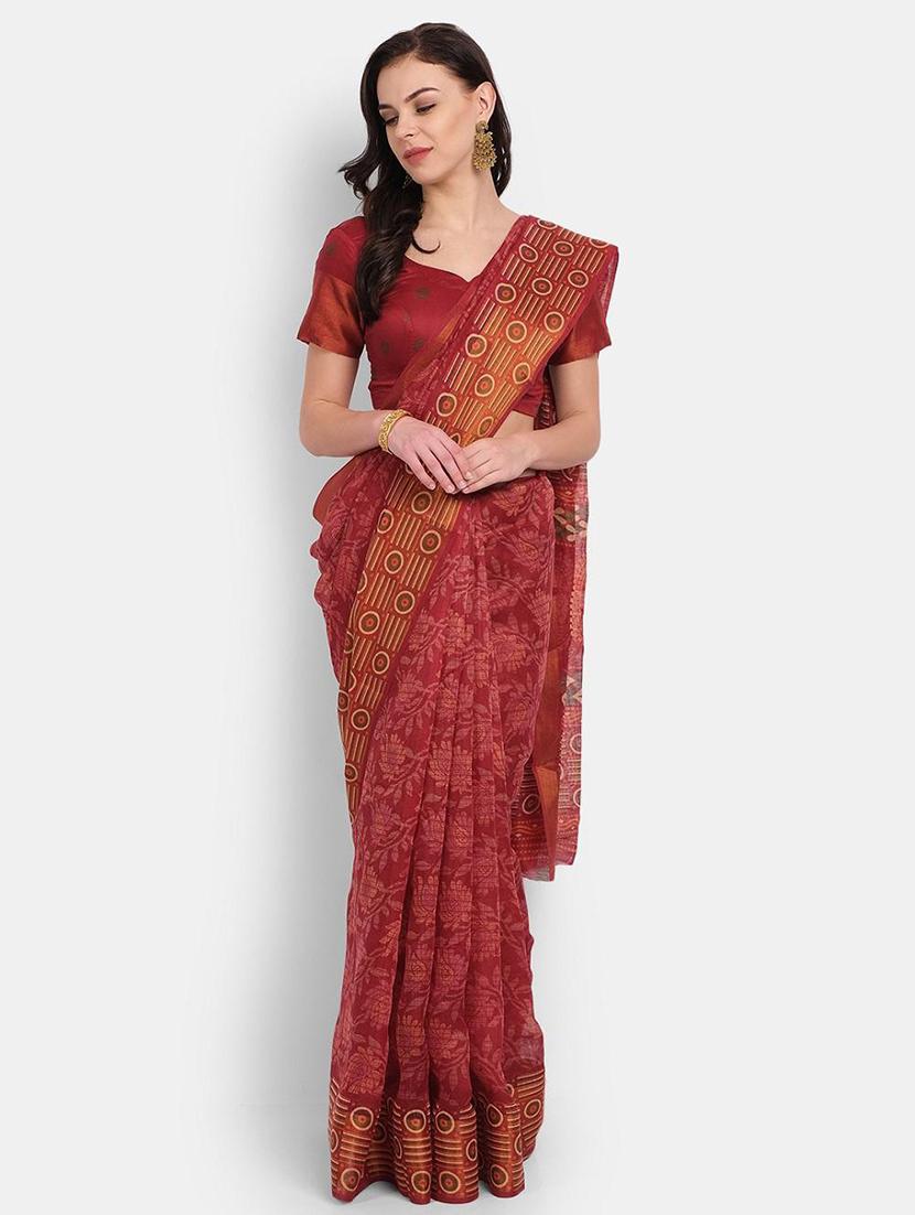 maroon printed saree with blouse - 20008344 -  Zoom Image - 0