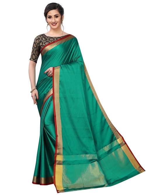 dark green cotton silk saree with blouse - 20008356 - Standard Image - 0