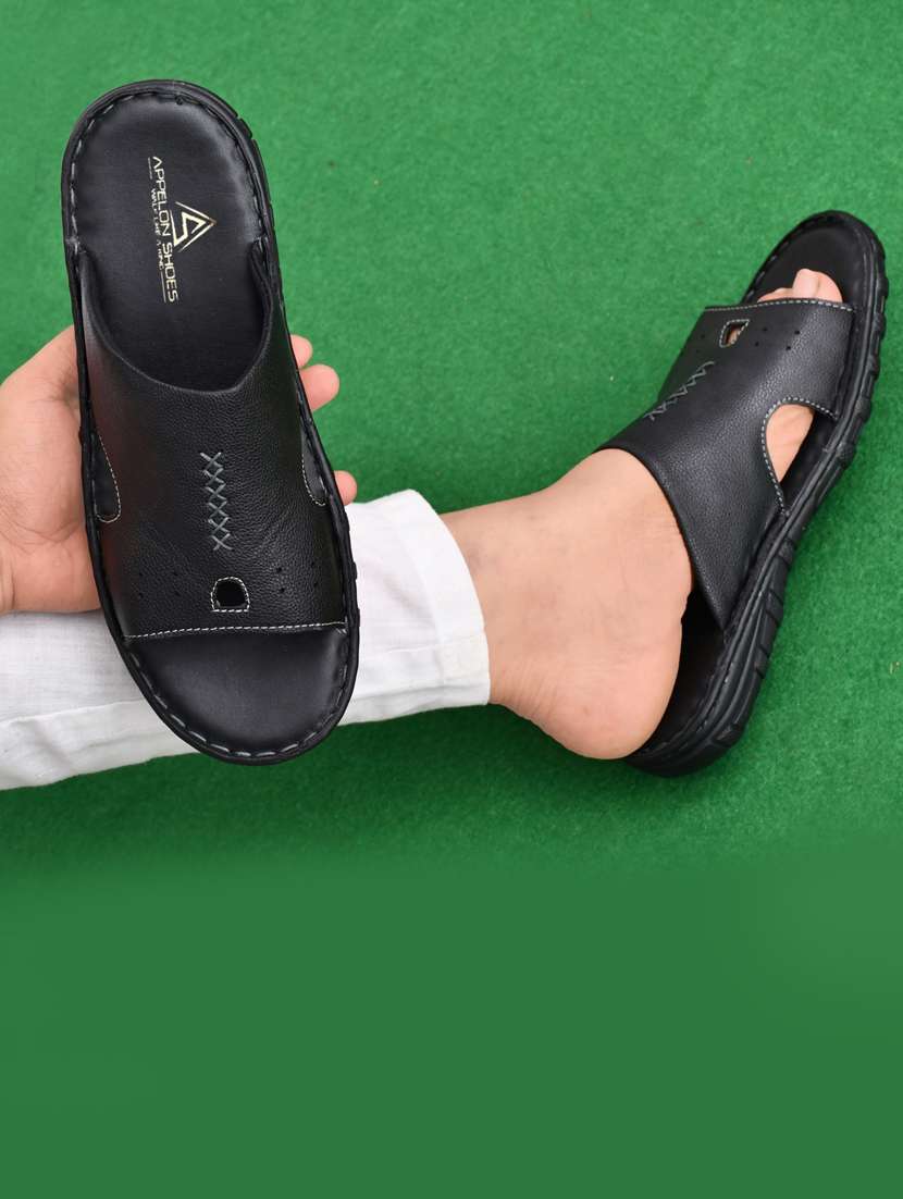 black synthetic slip on sandals - 20008692 -  Standard Image - 3
