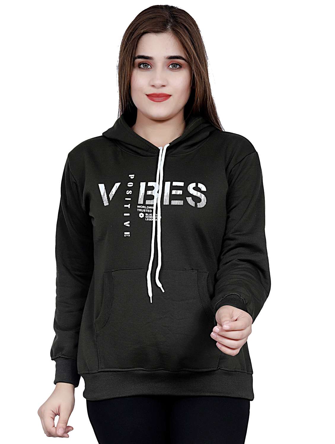 olive printed hooded neck sweatshirt - 20009511 -  Zoom Image - 0