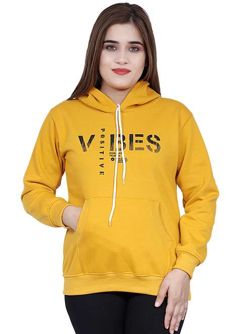 yellow printed hooded neck sweatshirt - 20009512 -  Standard Image - 0