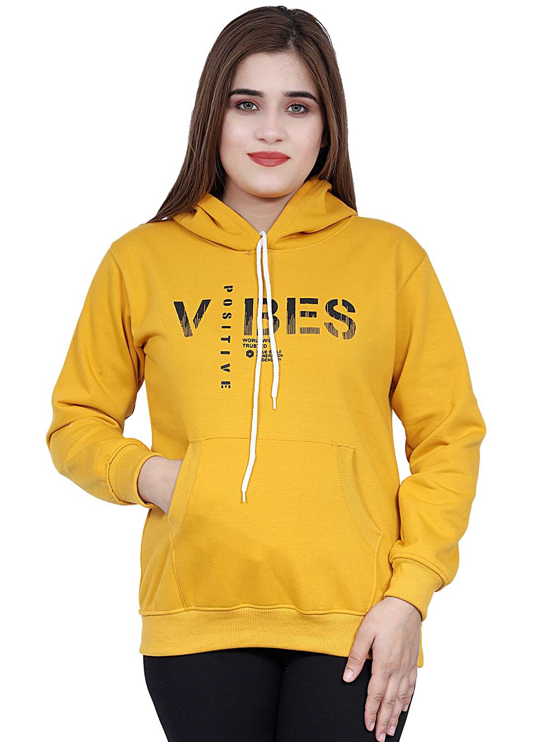 yellow printed hooded neck sweatshirt - 20009512 -  Zoom Image - 0